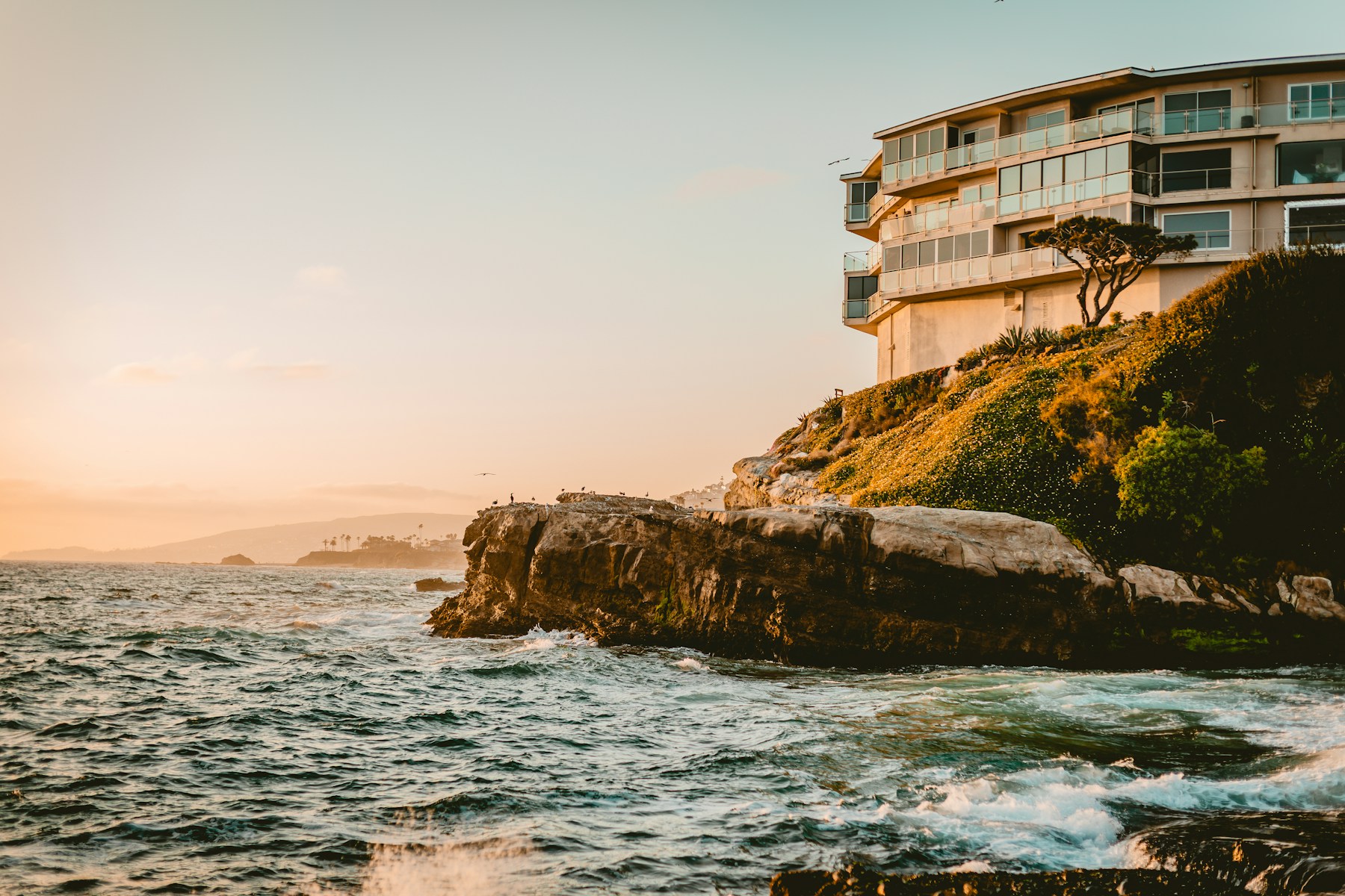 Laguna Beach home overlooking the Pacific in warm evening light